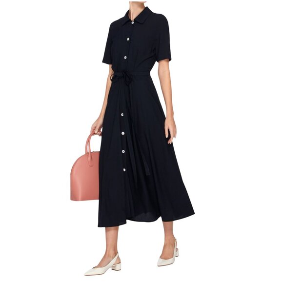 Mansur Gavriel Belted Short Sleeve Crepe Shirt Dress size EU 38 navy blue 2 xs - Picture 1 of 8